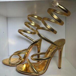 Gold Spiral Snake Strap High Heels